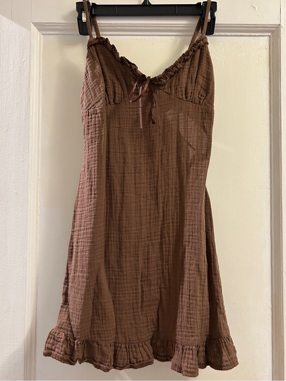 Brown Ruffle-Trim Dress
